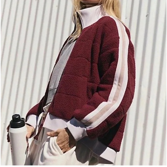 Free People Jackets & Blazers - 3734. FREE PEOPLE Fleecy Sherpa Scrunchy Pippa Jacket in Burgundy Red Sz S $228